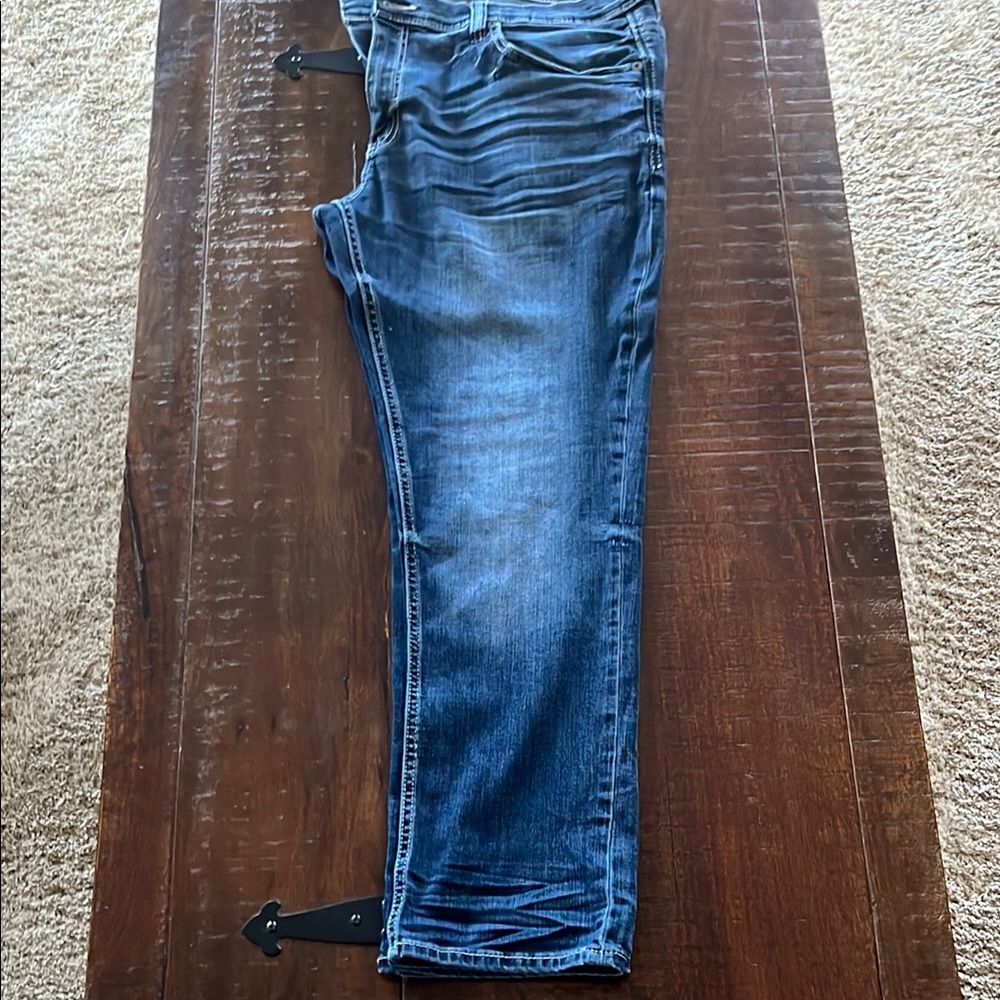 Buckle BKE Mason 42 x 30 Stylish Blue Denim Jeans Slim Straight Tapered